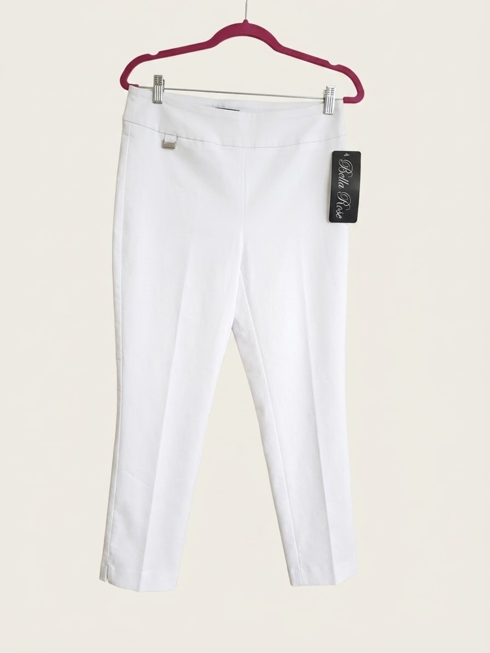 Bella Rose White Straight-Leg Pants Size M